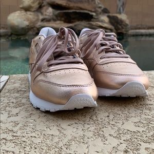 Rose gold reebok shoes